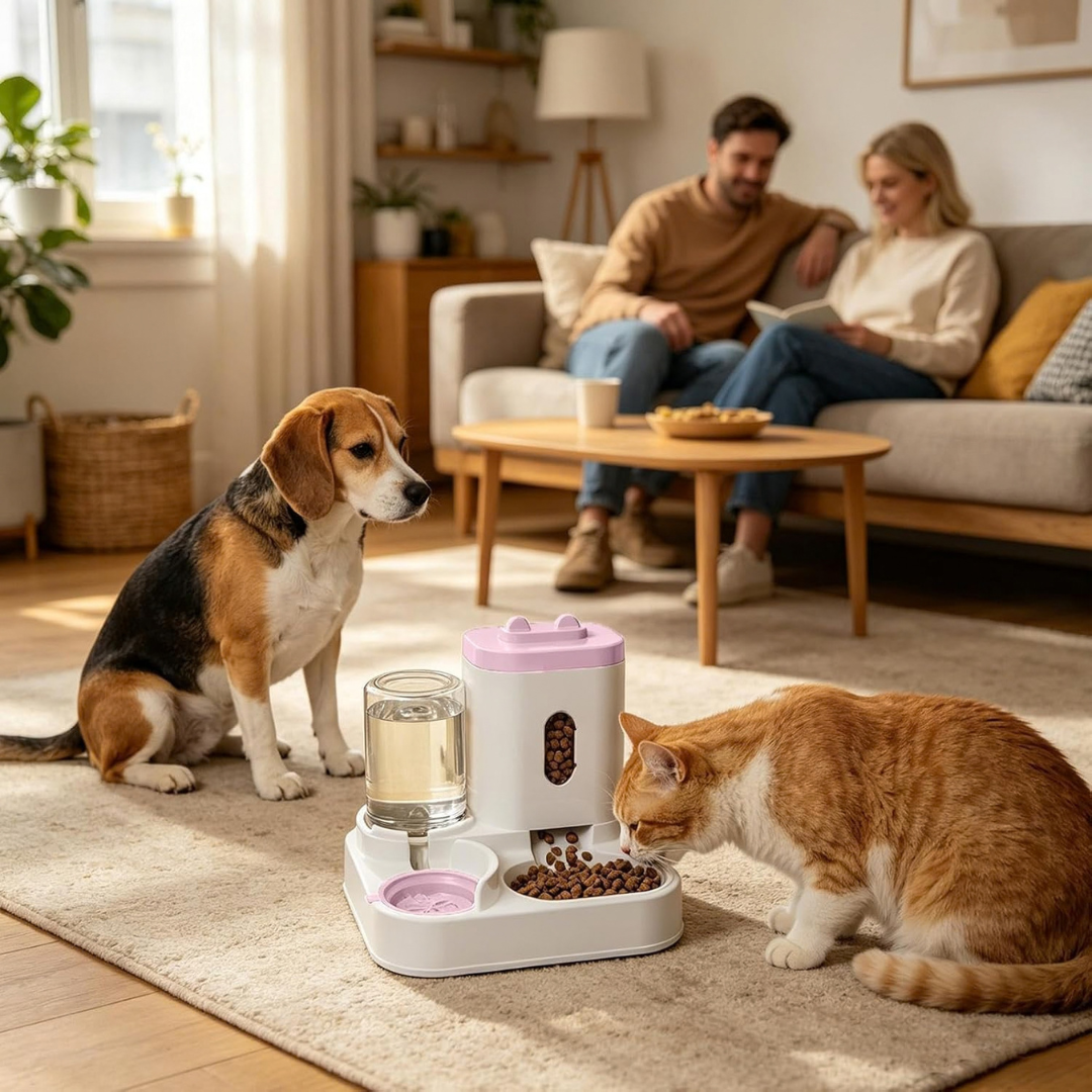 Dispensador de Agua y Comida para gatos 2 en 1 para Mascotas Grandes